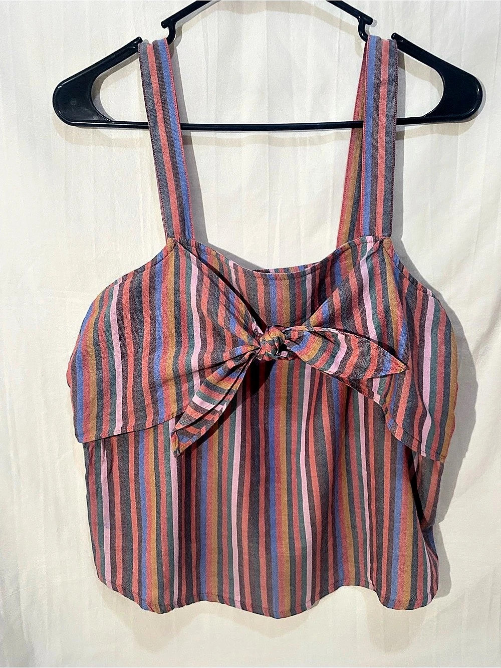 Madewell Texture & Thread Tie-Front Tank Top in Stripe Blue & Pink